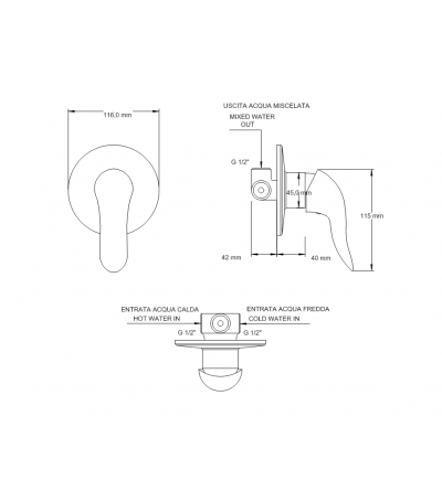 Built-in shower taps Built-in shower mixer with 1 outlet in bronze colour Nice Wilson 2828004B