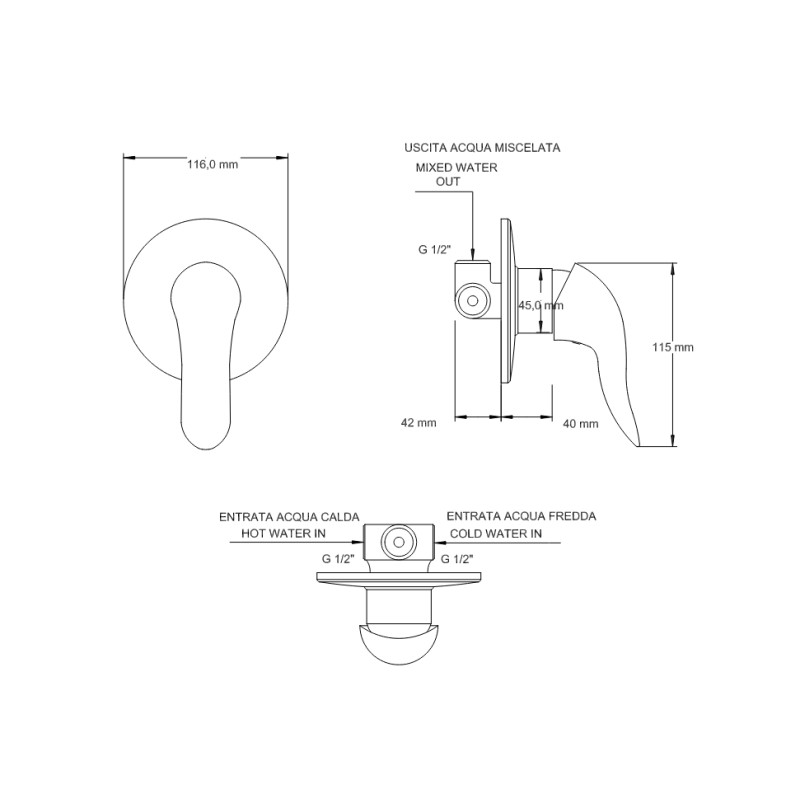 Built-in shower taps Built-in shower mixer with 1 outlet in bronze colour Nice Wilson 2828004B