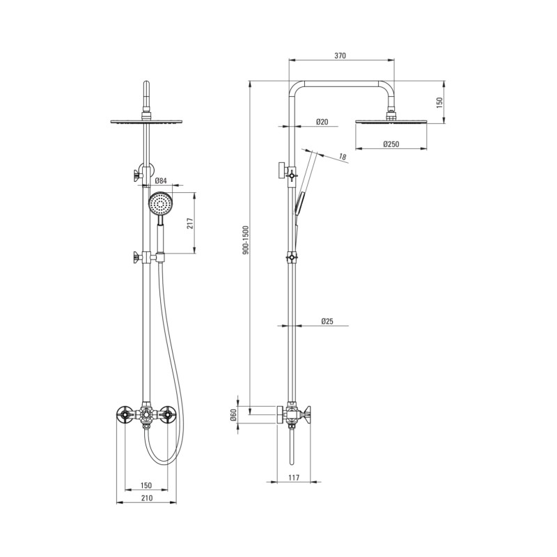 Shower pillars with the blender Shower column with 2-way mechanical mixer in brushed brass colour Deante Temisto NAC_M4QT