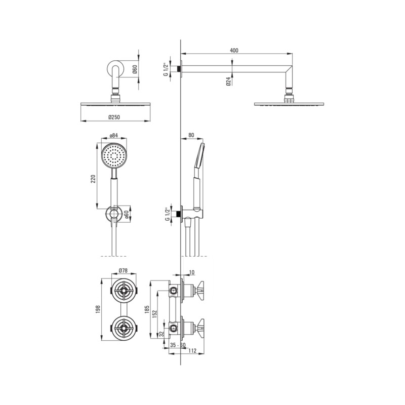 Full Shower Kit Complete shower kit with concealed brushed brass mixer Deante Temisto NAC_M9QT