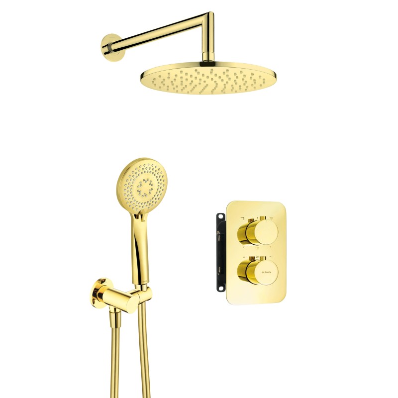 Full Shower Kit Complete shower kit with thermostatic mixer and built-in body in gold colour Deante Box BXYZGEBT