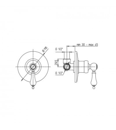 Built-in shower taps Bronze colored single outlet built-in shower mixer with retro handle Piralla Como 0TOF3410A21