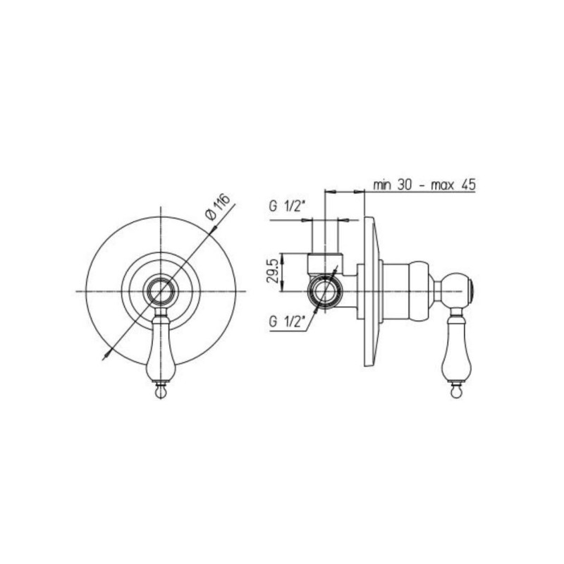 Built-in shower taps Bronze colored single outlet built-in shower mixer with retro handle Piralla Como 0TOF3410A21