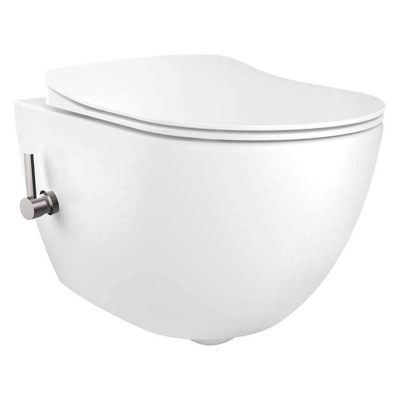 WC sospesi Wc sospeso in ceramica senza brida con miscelatore per funzione bidet colore bianco lucido Deante Peonia CBP_6WPW