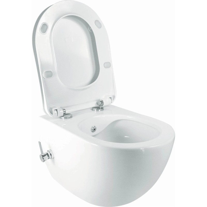 Suspended WC Wall-hung ceramic toilet without rim with mixer for bidet function, glossy white colour Deante Peonia CBP_6WPW