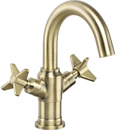 2-handle Waschbasin mixer Single hole double lever basin mixer in brushed brass colour Deante Temisto BQT_M20D