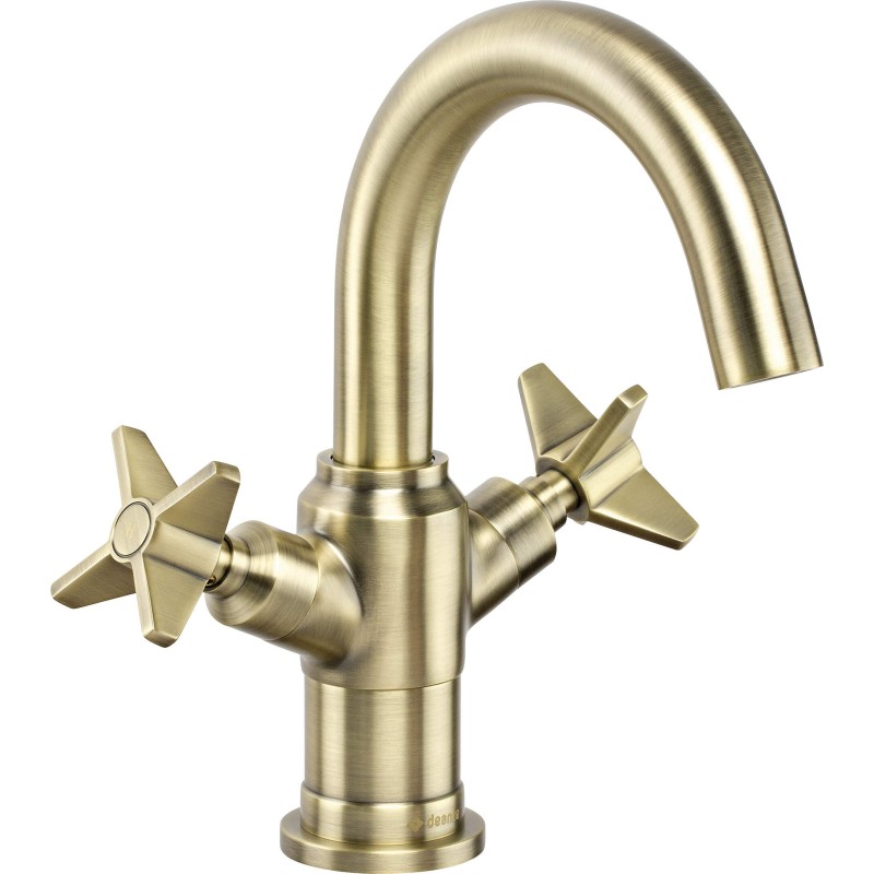 2-handle Waschbasin mixer Single hole double lever basin mixer in brushed brass colour Deante Temisto BQT_M20D