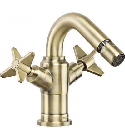 Bidet mixer two Handle Single hole bidet mixer with double lever in brushed brass colour Deante Temisto BQT_M30D