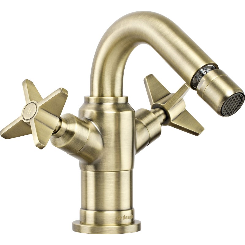 Bidet mixer two Handle Single hole bidet mixer with double lever in brushed brass colour Deante Temisto BQT_M30D