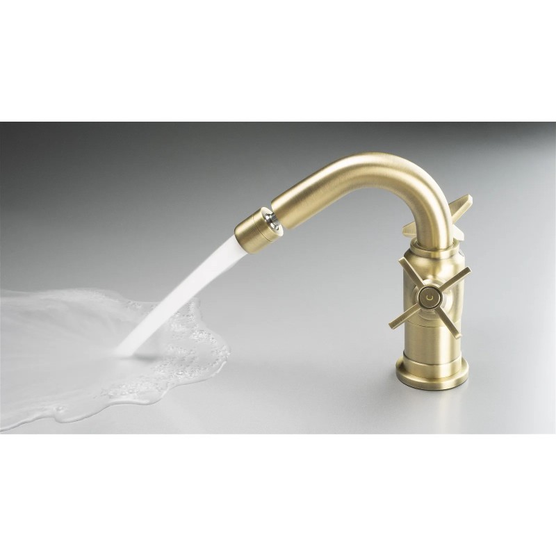 Bidet mixer two Handle Single hole bidet mixer with double lever in brushed brass colour Deante Temisto BQT_M30D