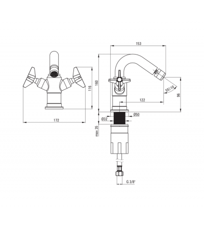 Zweigriff-Bidetarmaturen Einloch-Bidetmischer mit Doppelhebel in der Farbe gebürstetes Messing Deante Temisto BQT_M30D