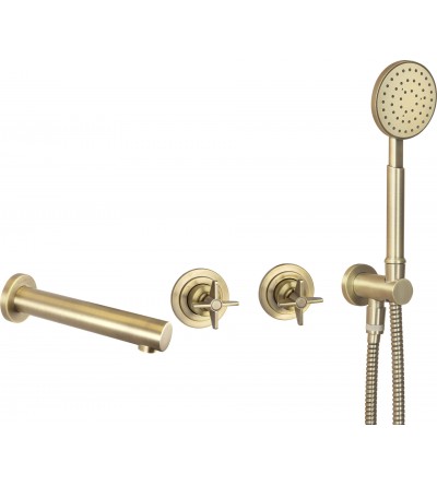 bath mixer two handle Bathtub set with 2-way mechanical mixer in brushed brass colour Deante Temisto NAC_M9TQ