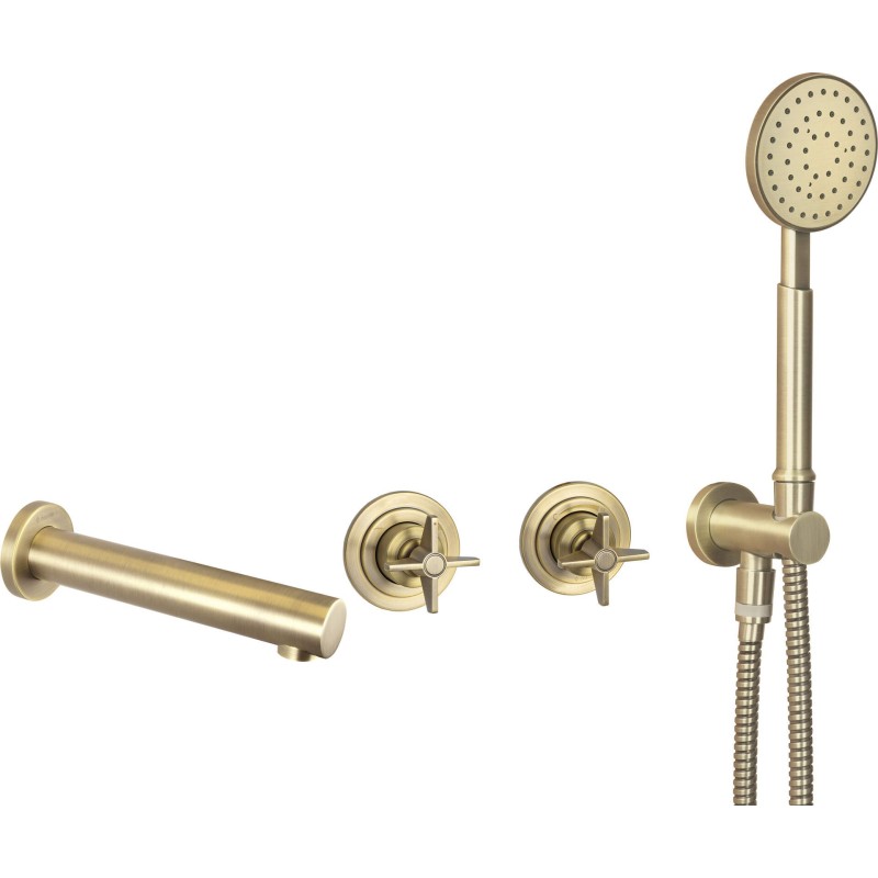 bath mixer two handle Bathtub set with 2-way mechanical mixer in brushed brass colour Deante Temisto NAC_M9TQ