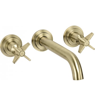 rubinetti lavabo a parete Wall-mounted double lever basin mixer in brushed brass colour Deante Temisto BQT_M54D