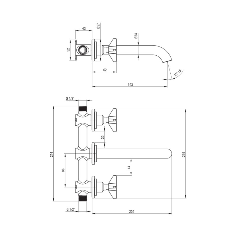 Grifo lavabo de pared Mezclador de lavabo bimando de pared en color latón cepillado Deante Temisto BQT_M54D