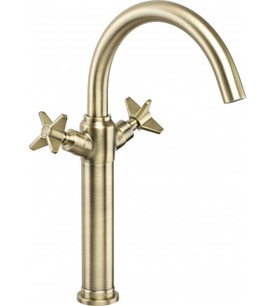 Washbasin taps High model single hole basin mixer with double lever in brushed brass colour Deante Temisto BQT_M25D