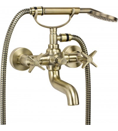 bath mixer two handle Double lever bath mixer with hand shower in brushed brass colour Deante Temisto BQT_M11D