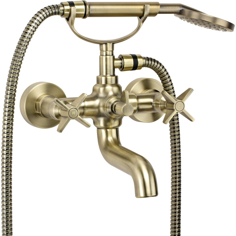 bath mixer two handle Double lever bath mixer with hand shower in brushed brass colour Deante Temisto BQT_M11D