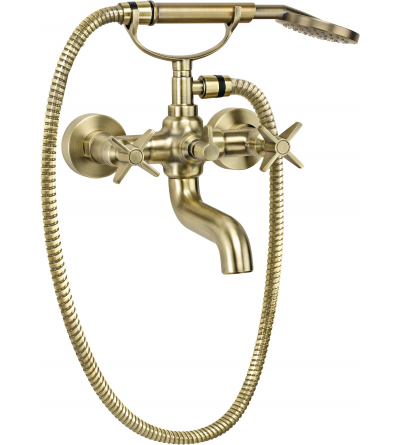 bath mixer two handle Double lever bath mixer with hand shower in brushed brass colour Deante Temisto BQT_M11D