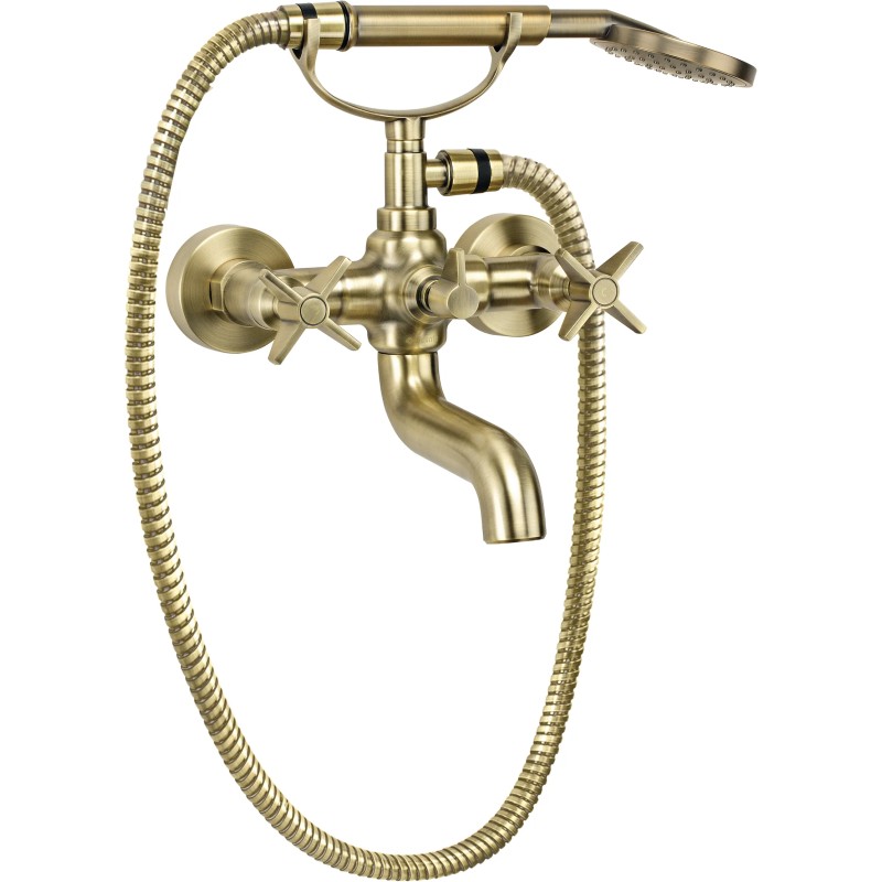 bath mixer two handle Double lever bath mixer with hand shower in brushed brass colour Deante Temisto BQT_M11D