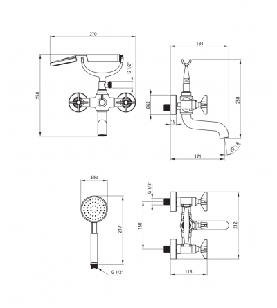 Rubinetti Vasca 2 Maniglie Miscelatore per vasca a doppia leva con doccetta colore ottone spazzolato Deante Temisto BQT_M11D