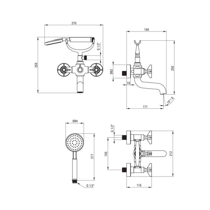 Rubinetti Vasca 2 Maniglie Miscelatore per vasca a doppia leva con doccetta colore ottone spazzolato Deante Temisto BQT_M11D