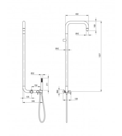 Duschsäulen mit Mischer Duschsäule mit mechanischem Mischer und Luftsprudler-Duschkopf in Mattschwarz Deante Silia NQS_N4XM