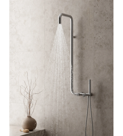 Shower pillars with the blender Shower column with mechanical mixer and aerator shower head in brushed steel colour Deante Silia