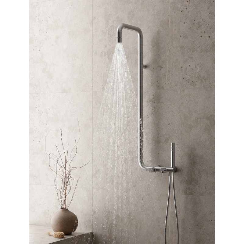 Shower pillars with the blender Shower column with mechanical mixer and aerator shower head in brushed steel colour Deante Silia