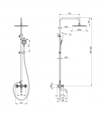 Shower pillars with the blender Shower column with brushed brass bathtub mixer Deante Temisto NAC_M1QT