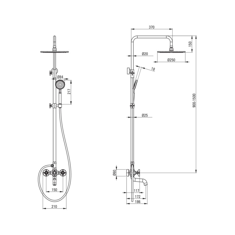 Shower pillars with the blender Shower column with brushed brass bathtub mixer Deante Temisto NAC_M1QT