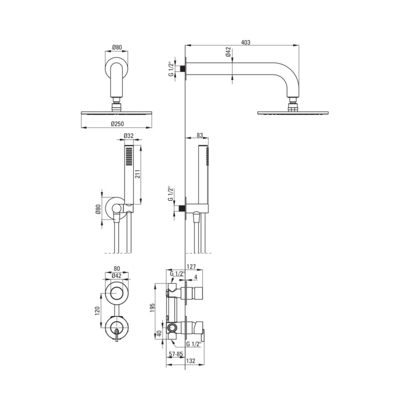 Full Shower Kit Complete shower kit with concealed mixer in matt black Deante Silia NQS_N9YK