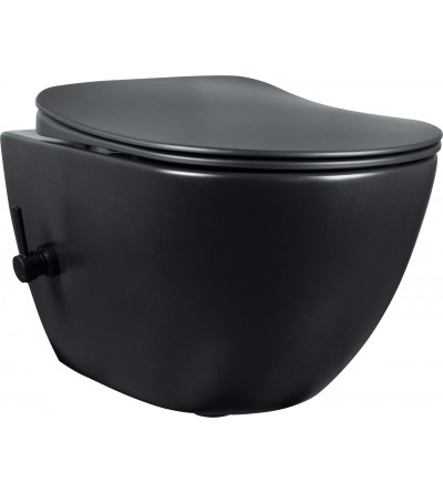 WC sospesi Wc sospeso in ceramica senza brida con miscelatore per funzione bidet colore nero opaco Deante Peonia CBP_NWPW