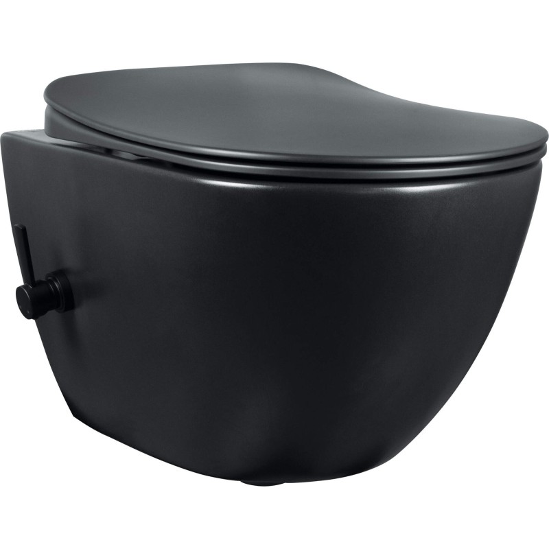 WC sospesi Wc sospeso in ceramica senza brida con miscelatore per funzione bidet colore nero opaco Deante Peonia CBP_NWPW