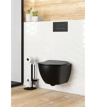 WC sospesi Wc sospeso in ceramica senza brida con miscelatore per funzione bidet colore nero opaco Deante Peonia CBP_NWPW