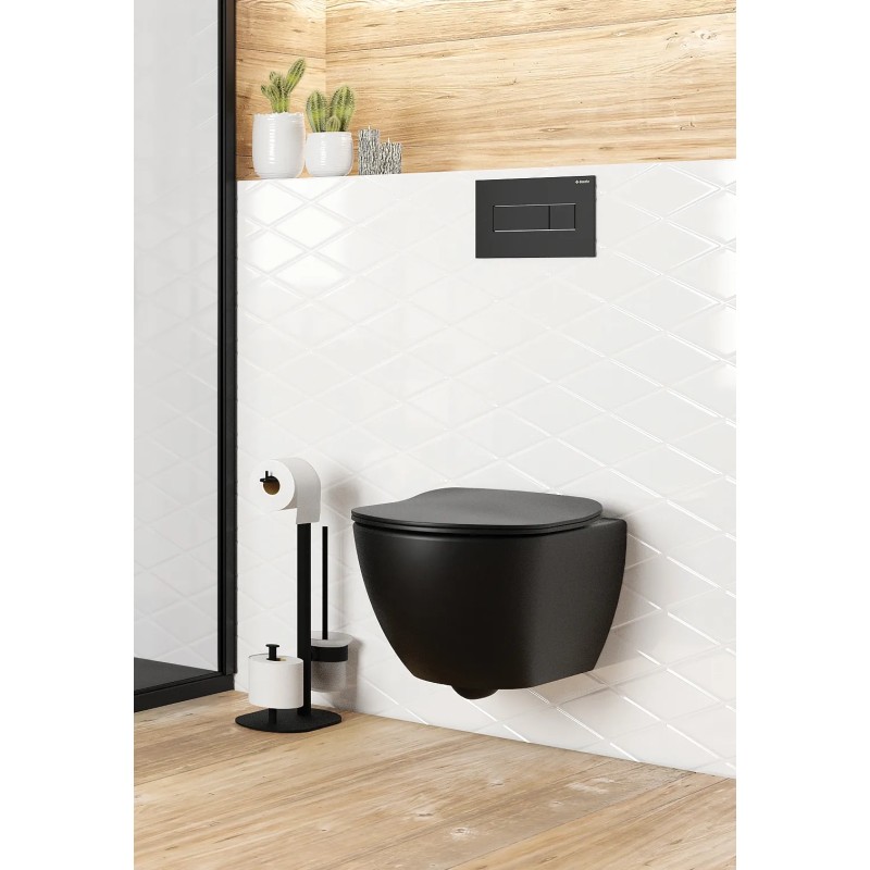 WC sospesi Wc sospeso in ceramica senza brida con miscelatore per funzione bidet colore nero opaco Deante Peonia CBP_NWPW