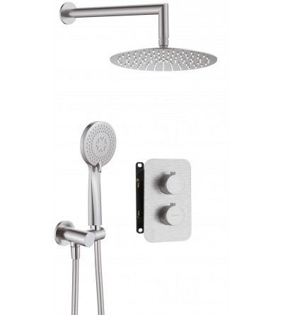 Full Shower Kit Complete shower kit with thermostatic mixer and built-in box body in brushed steel colour Deante Box BXYZFEBT