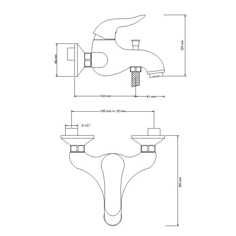 Rubinetti Vasca Monoleva Miscelatore vasca esterno con set doccia in colore cromo-oro Nice Wilson 2828003CRO