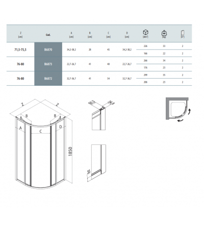 Box Tondo Box doccia tondo con vetro stampato 80 x 80 cm Samo America B6873