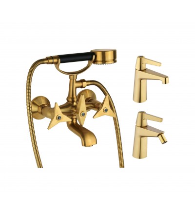 Bathroom Faucet Set Set aus Einloch-Waschtisch- und Bidetmischern und Badewanne in der Farbe gebürstetes Messing Mamoli Gio Pont