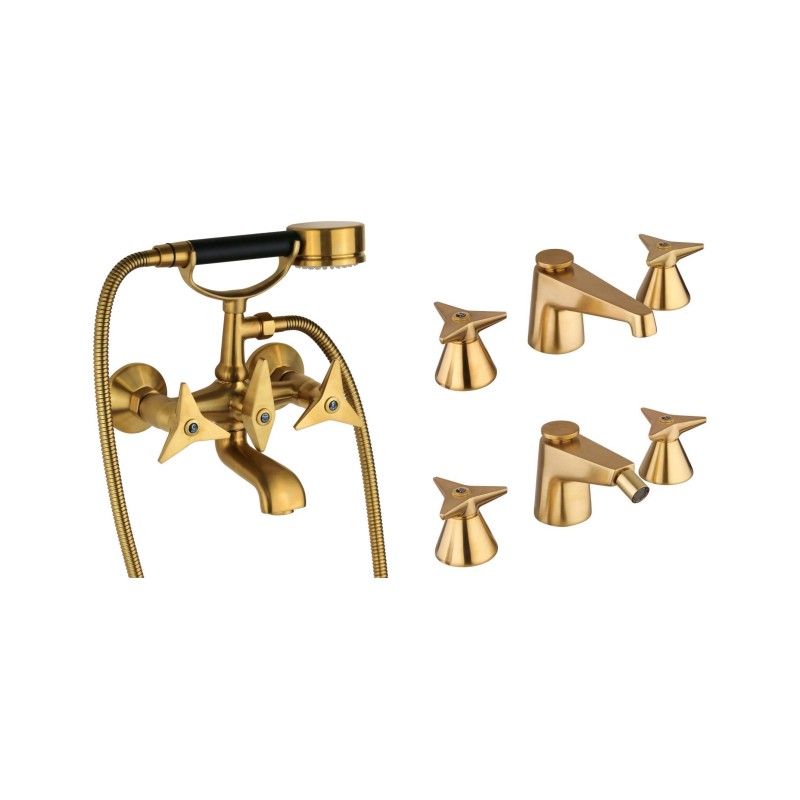 Robinet de salle de bain Ensemble de mitigeurs lavabo et bidet 3 trous et baignoire couleur laiton brossé Mamoli Gio Ponti KITGI