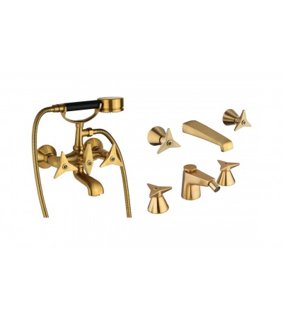 Set Rubinetteria Bagno Set miscelatori lavabo a parete e bidet 3 fori e vasca colore ottone spazzolato Mamoli Gio Ponti KITGIOG8