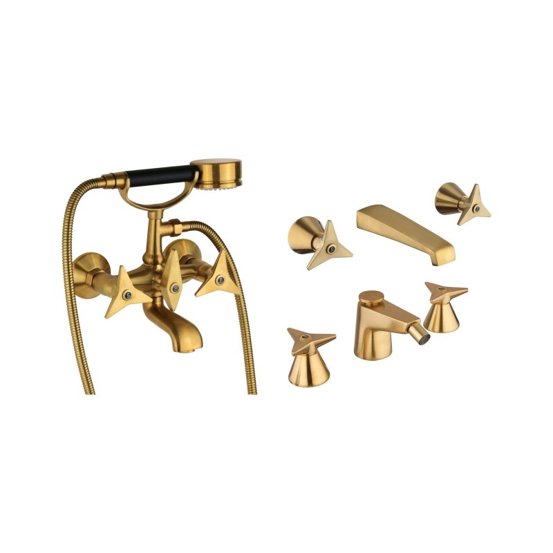 Set Rubinetteria Bagno Set miscelatori lavabo a parete e bidet 3 fori e vasca colore ottone spazzolato Mamoli Gio Ponti KITGIOG8