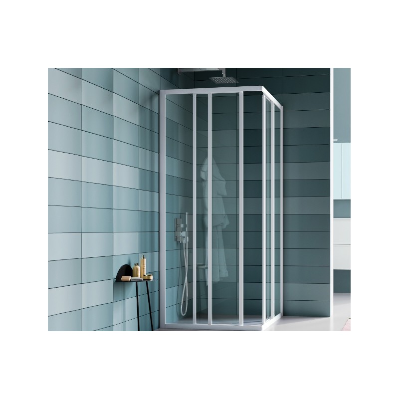 cabina de ducha de esquina Cabina de ducha de esquina con cuatro puertas perfil blanco 70 x 70 cm Samo America B6816L01TR