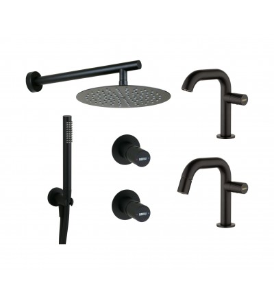 Robinet de salle de bain Ensemble complet de mitigeurs lavabo et bidet avec kit de douche en noir mat Mamoli Tuttodunpezzo KITTD