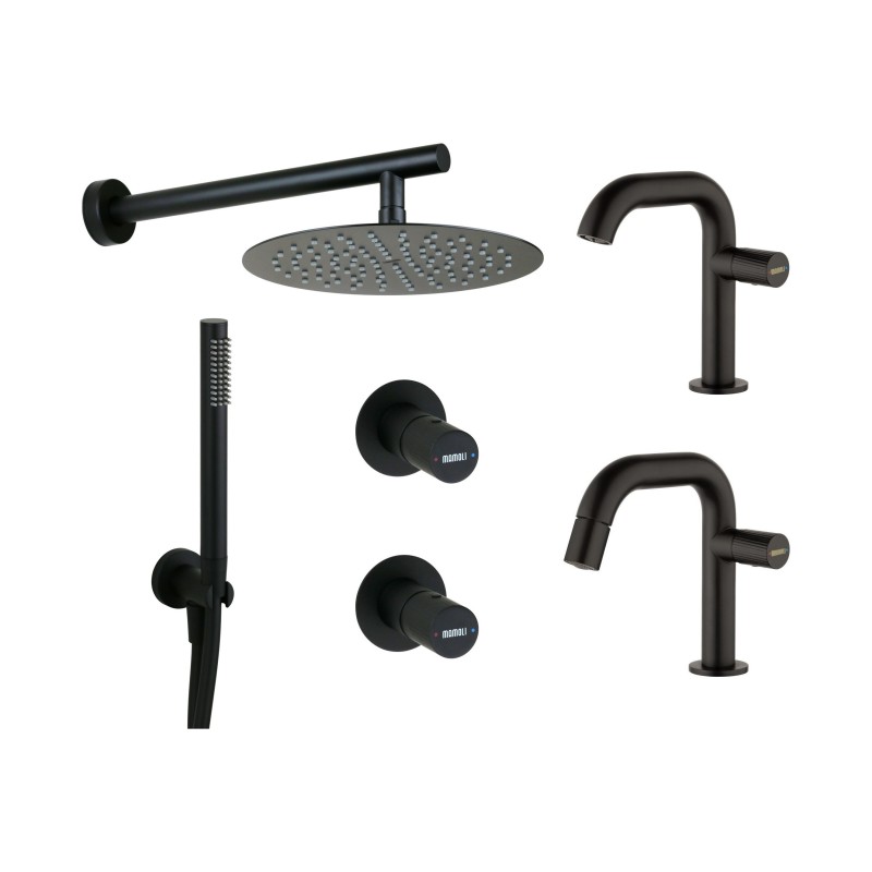 Robinet de salle de bain Ensemble complet de mitigeurs lavabo et bidet avec kit de douche en noir mat Mamoli Tuttodunpezzo KITTD