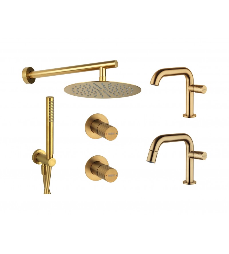 Bathroom Faucet Set Complete set of basin and bidet mixers with shower kit in brushed brass color Mamoli Tuttodunpezzo KITTDPG5
