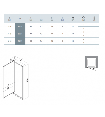 Box Anta battente Box doccia anta battente 70 cm installazione in nicchia colore bianco Samo America B6835L01TR