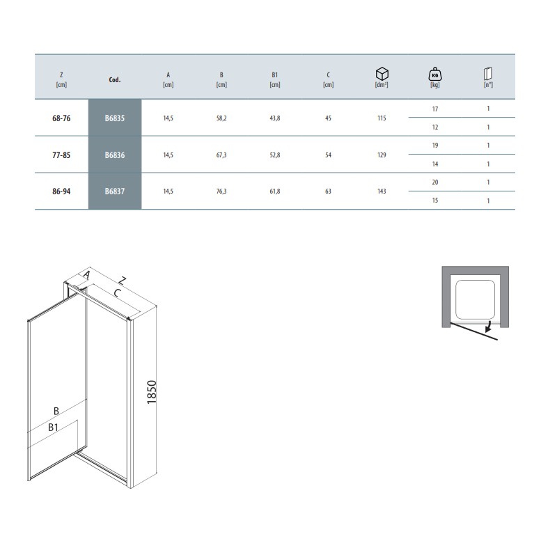 Box Anta battente Box doccia anta battente 70 cm installazione in nicchia colore bianco Samo America B6835L01TR