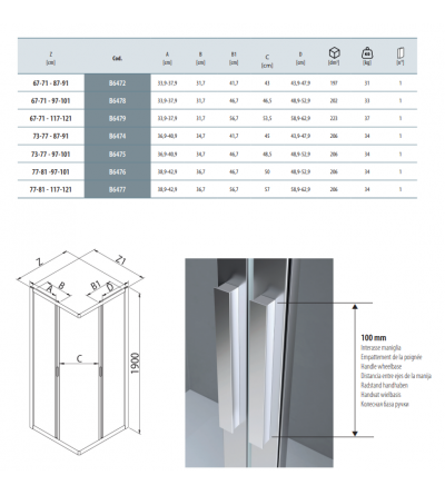 Box ad angolo Box doccia rettangolare 70 x 120 cm apertura scorrevole Samo America 4 B6479ULUTR